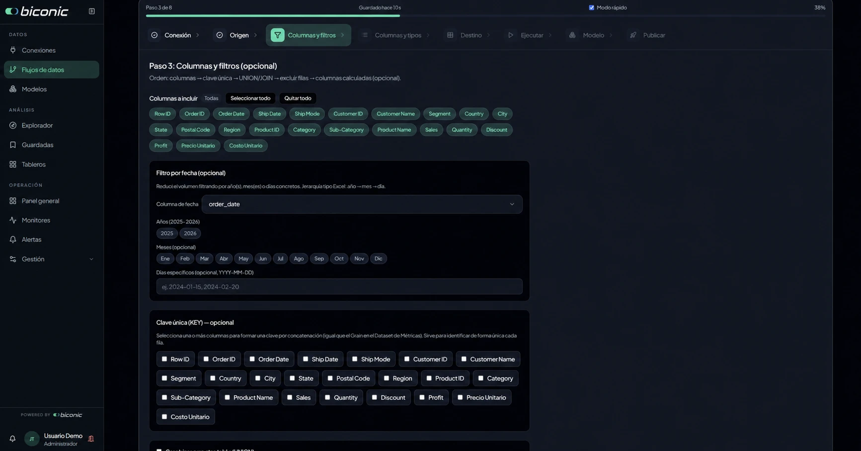 Configuración de un flujo de datos (ETL) en BIpartner