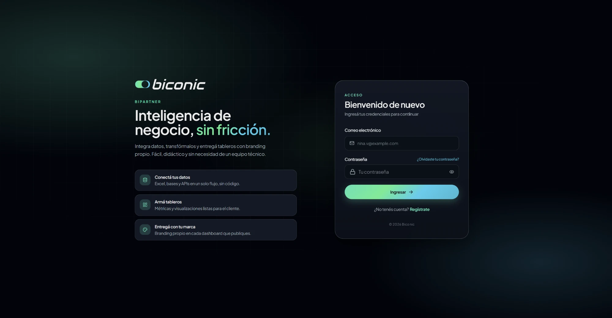 Pantalla de acceso a la plataforma BIpartner