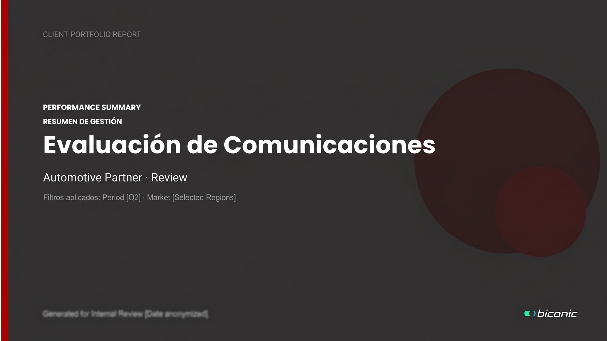 Portada de reporte de evaluación de comunicaciones generado con BIpartner